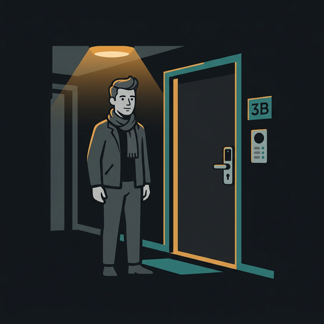 Illustration eines Mieters im Wohnungsflur