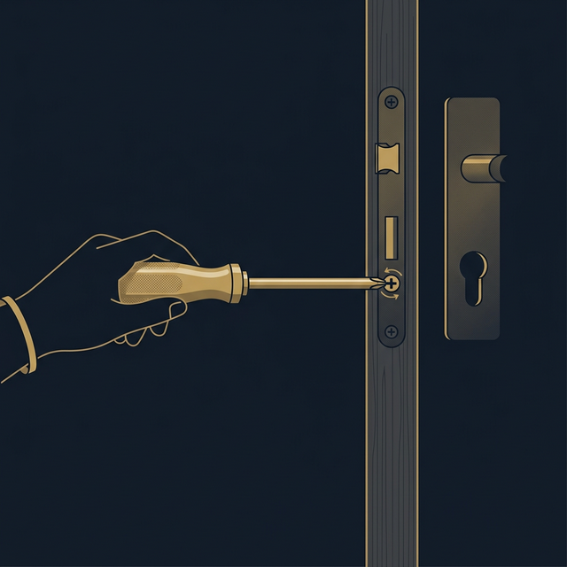 Schritt 1: Stulpschraube an der Türkante mit Schraubendreher lösen