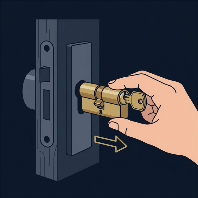 Schritt 3: Alten Profilzylinder seitlich aus dem Schlossgehäuse ziehen