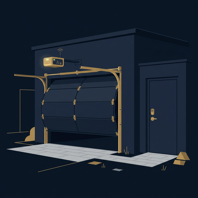 Illustration eines Garagentors mit Sektionaltor und Seitentür