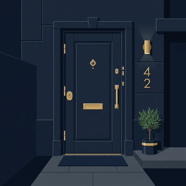 Illustration einer gesicherten Haustür mit Sicherheitsbeschlägen